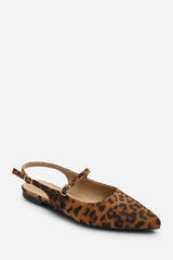 Estrella Pointed Toe Mary Jane Open Back Ballet Flats In Leopard Suede