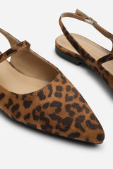 Estrella Wide Fit Pointed Toe Mary Jane Open Back Ballet Flats In Leopard Suede