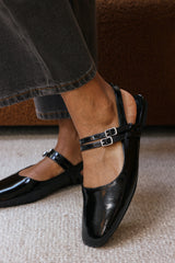 Pelyx Black Dual Strap Square Toe Mary Jane Flats