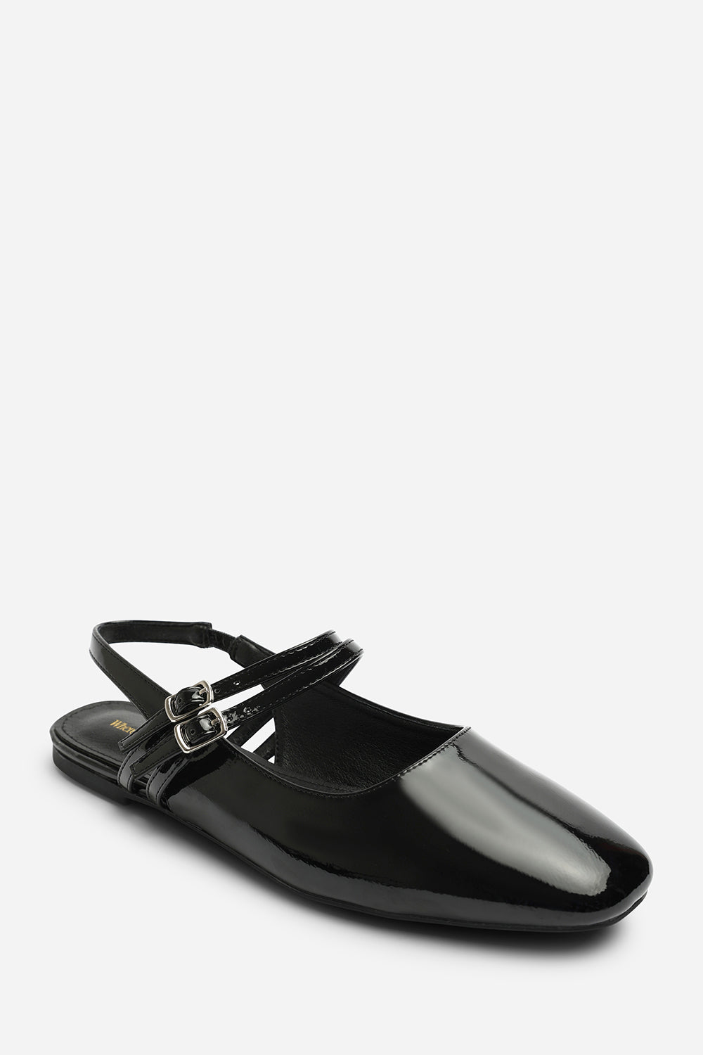 Pelyx Black Dual Strap Square Toe Mary Jane Flats