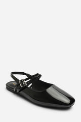 Pelyx Black Dual Strap Square Toe Mary Jane Flats