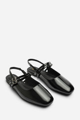 Pelyx Black Dual Strap Square Toe Mary Jane Flats
