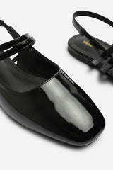 Pelyx Black Dual Strap Square Toe Mary Jane Flats