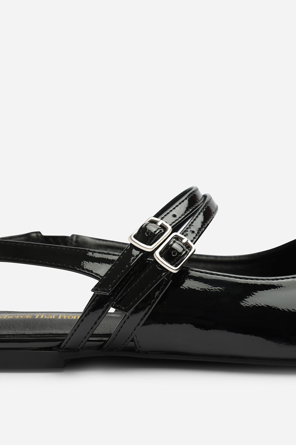 Pelyx Black Dual Strap Square Toe Mary Jane Flats