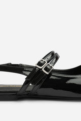 Pelyx Black Dual Strap Square Toe Mary Jane Flats
