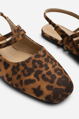 Alena Double Strap Backless Mary Jane Flats in Leopard Suede