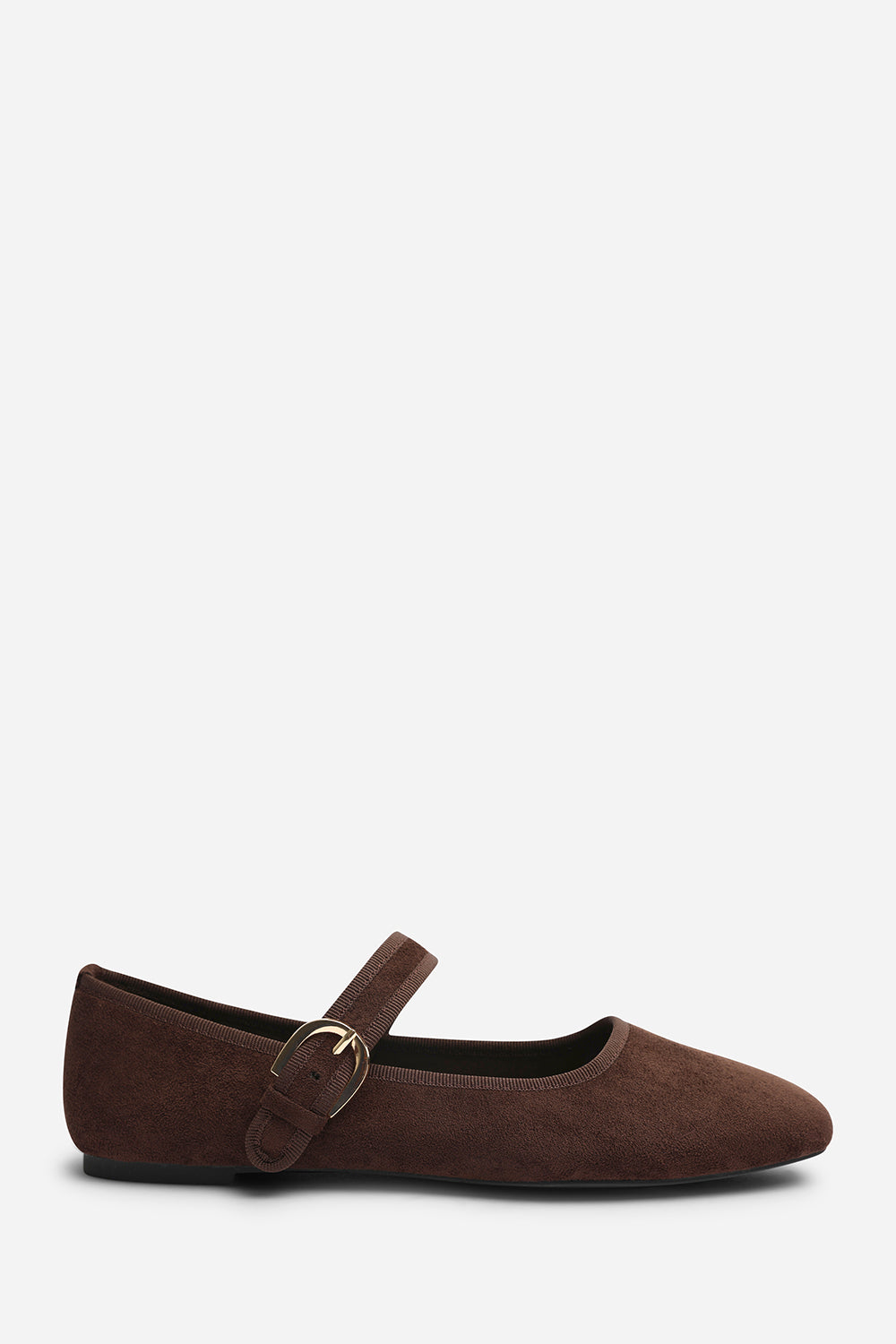 Karsyn Wide Fit Mary Jane Ballet Flats With Buckle Detail In Brown Suede