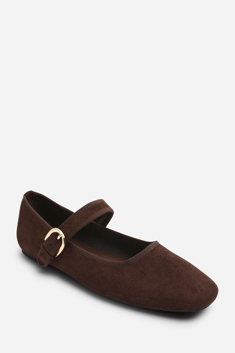 Karsyn Wide Fit Mary Jane Ballet Flats With Buckle Detail In Brown Suede