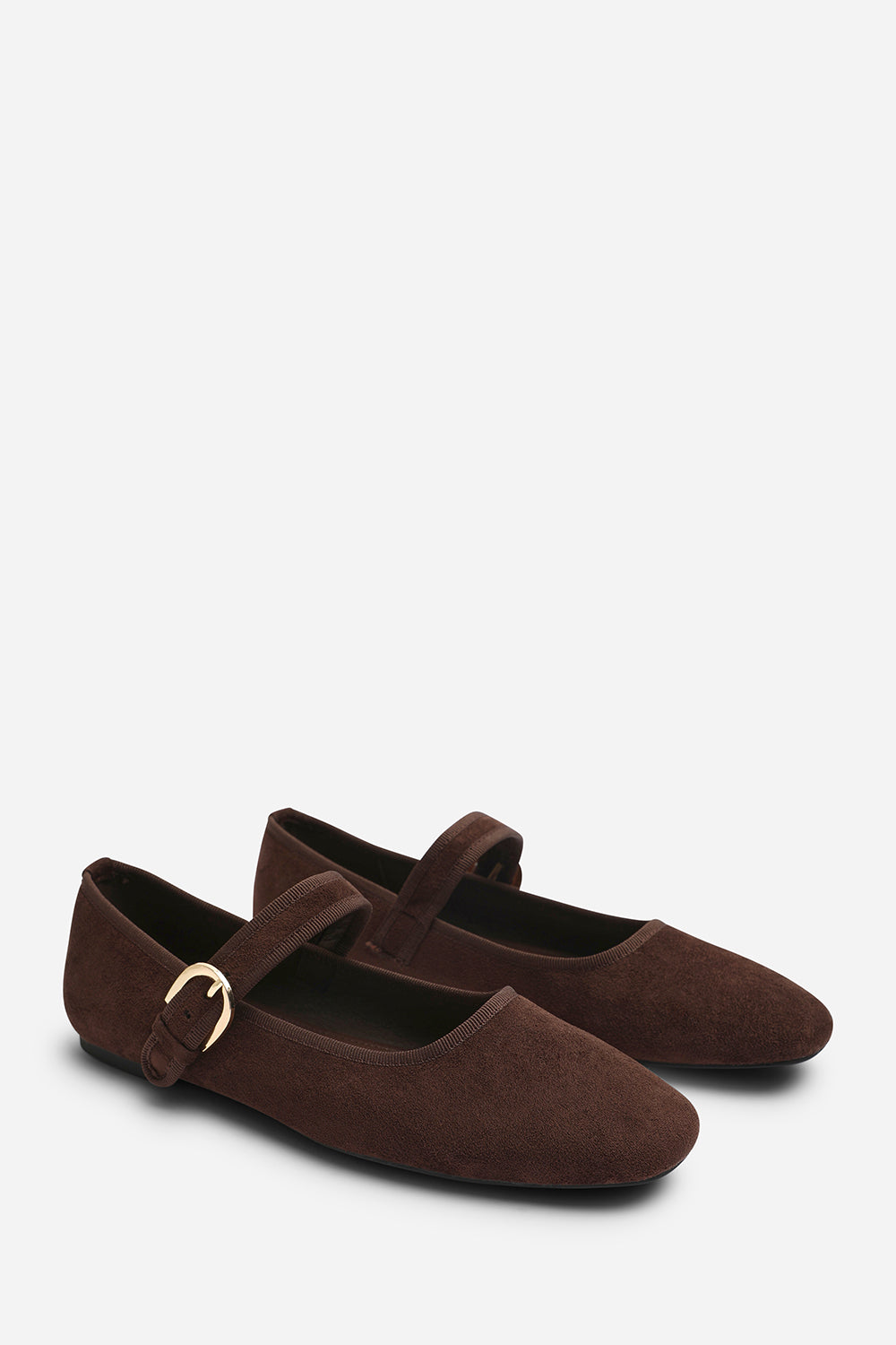 Karsyn Mary Jane Ballet Flats With Buckle Detail in Brown Suede