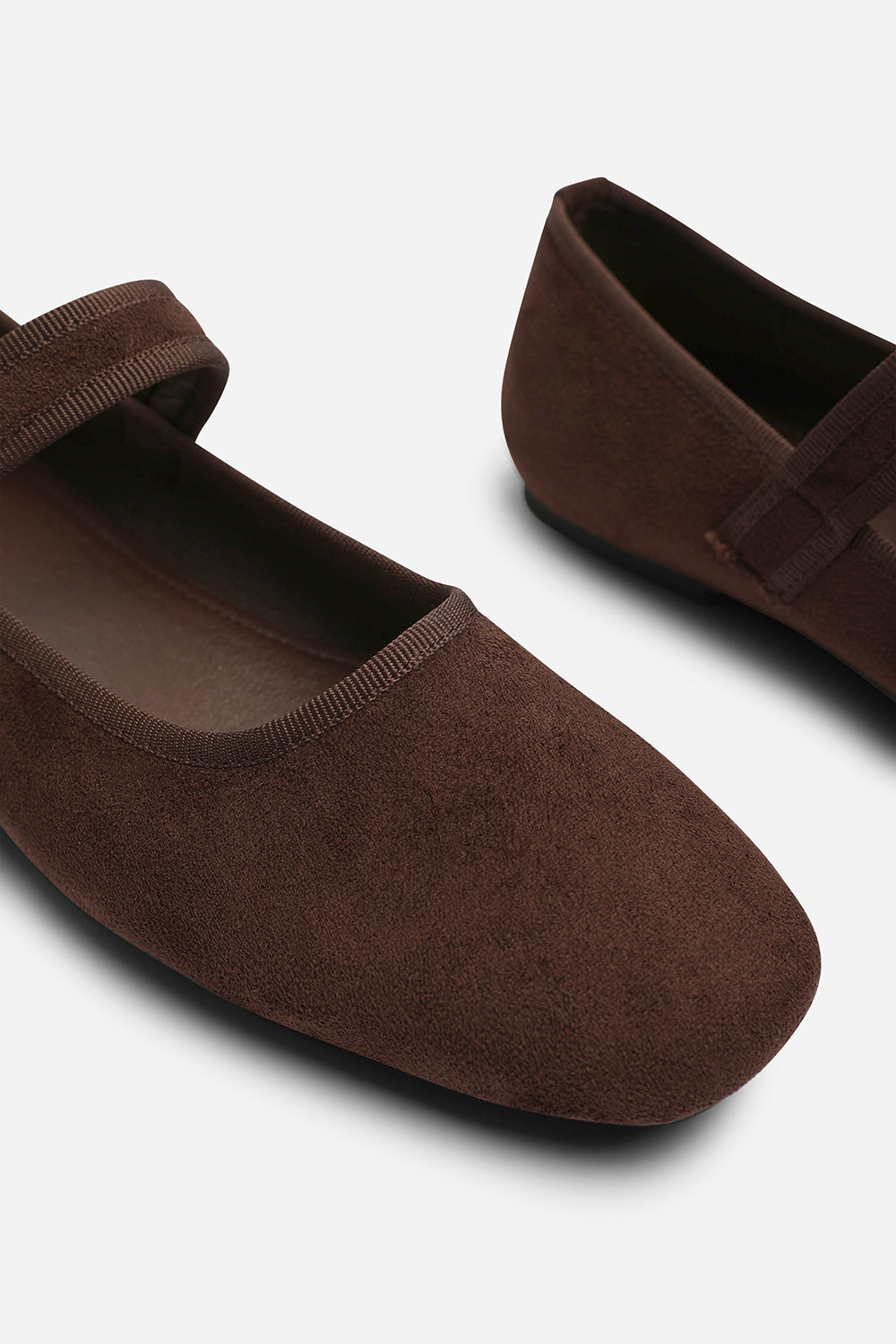 Karsyn Wide Fit Mary Jane Ballet Flats With Buckle Detail In Brown Suede