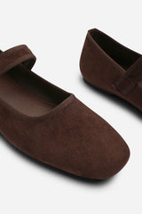 Karsyn Wide Fit Mary Jane Ballet Flats With Buckle Detail In Brown Suede