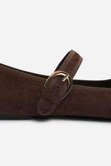 Karsyn Mary Jane Ballet Flats With Buckle Detail in Brown Suede