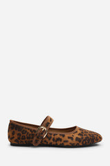 Karsyn Mary Jane Ballet Flats With Buckle Detail in Leopard Suede