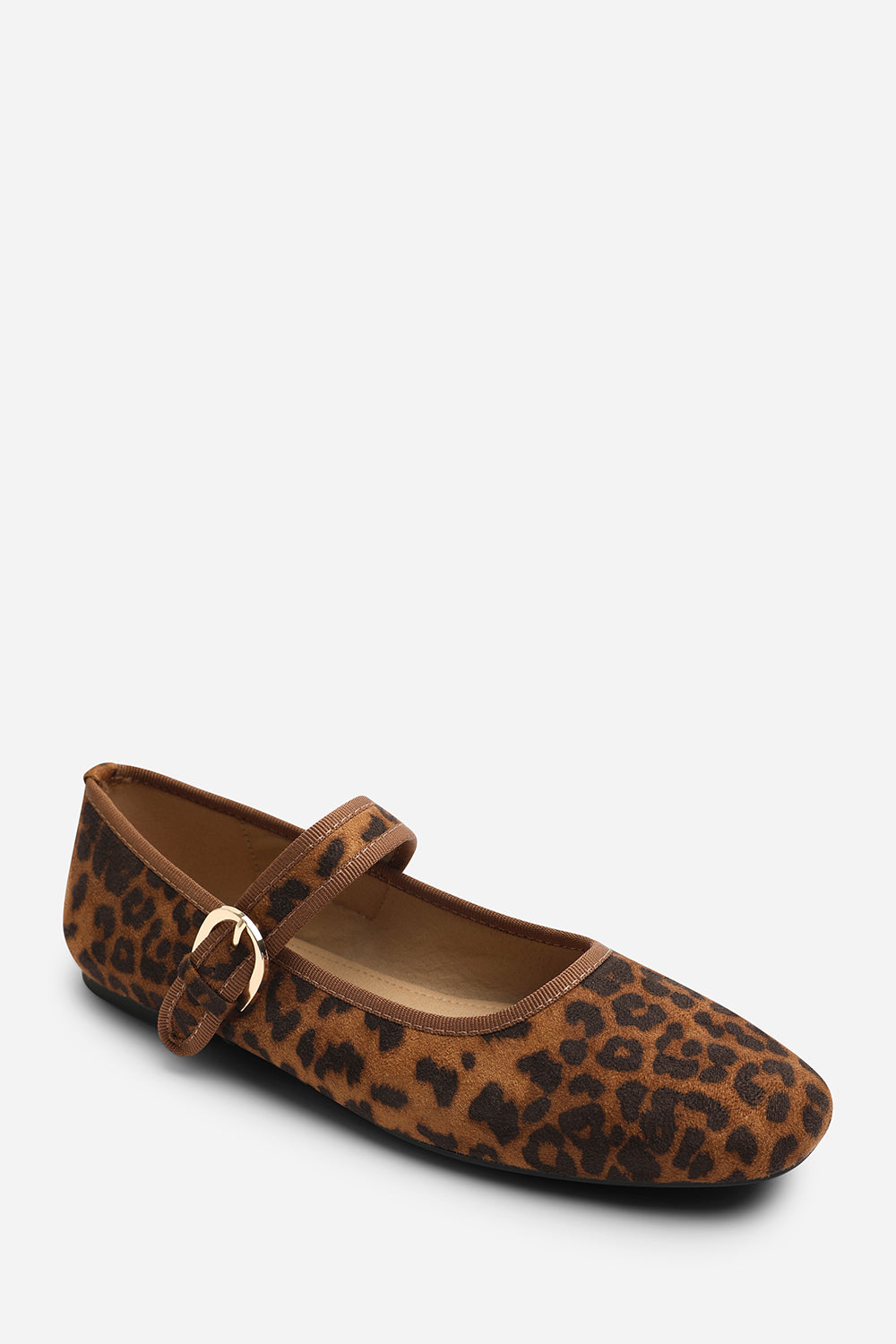 Karsyn Wide Fit Mary Jane Ballet Flats With Buckle Detail In Leopard Suede