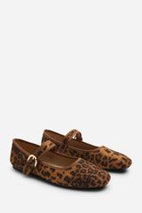 Karsyn Mary Jane Ballet Flats With Buckle Detail in Leopard Suede