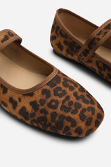 Karsyn Mary Jane Ballet Flats With Buckle Detail in Leopard Suede