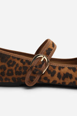 Karsyn Mary Jane Ballet Flats With Buckle Detail in Leopard Suede