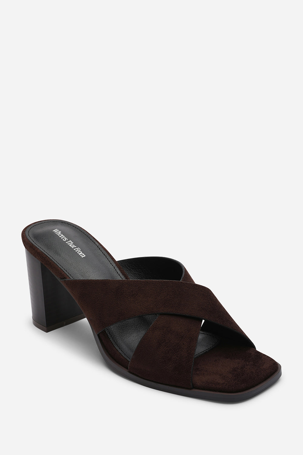 Livana Crossover Strap Block Heel Sandal in Dark Brown Suede