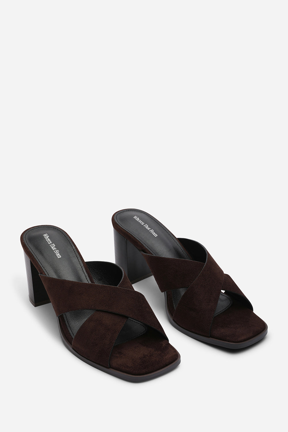 Livana Crossover Strap Block Heel Sandal in Dark Brown Suede