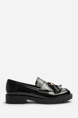 Oreliax Girl's School Shoe Chunky Tassel Trim Detail Patent Loafers