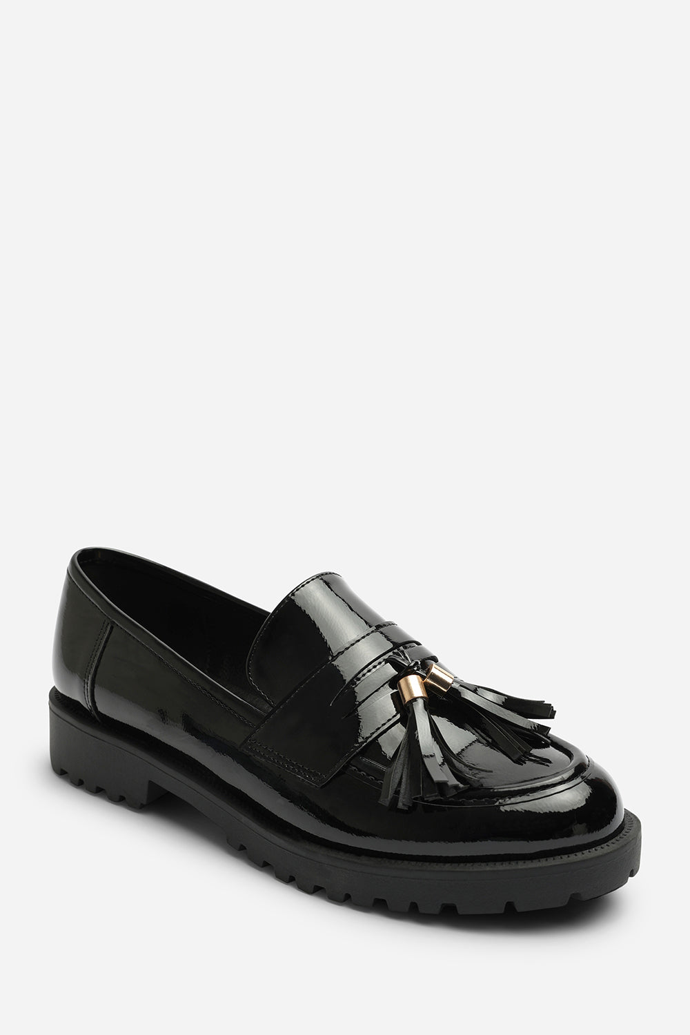 Oreliax Girl's School Shoe Chunky Tassel Trim Detail Patent Loafers