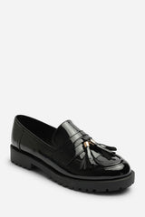Oreliax Girl's School Shoe Chunky Tassel Trim Detail Patent Loafers