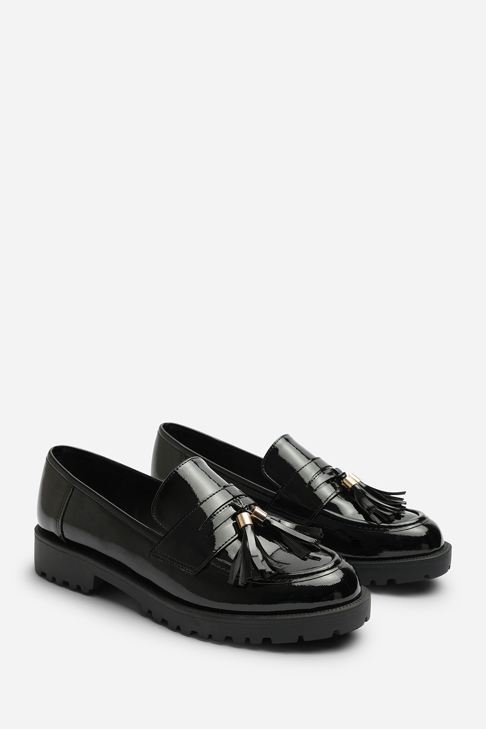 Oreliax Girl's School Shoe Chunky Tassel Trim Detail Patent Loafers