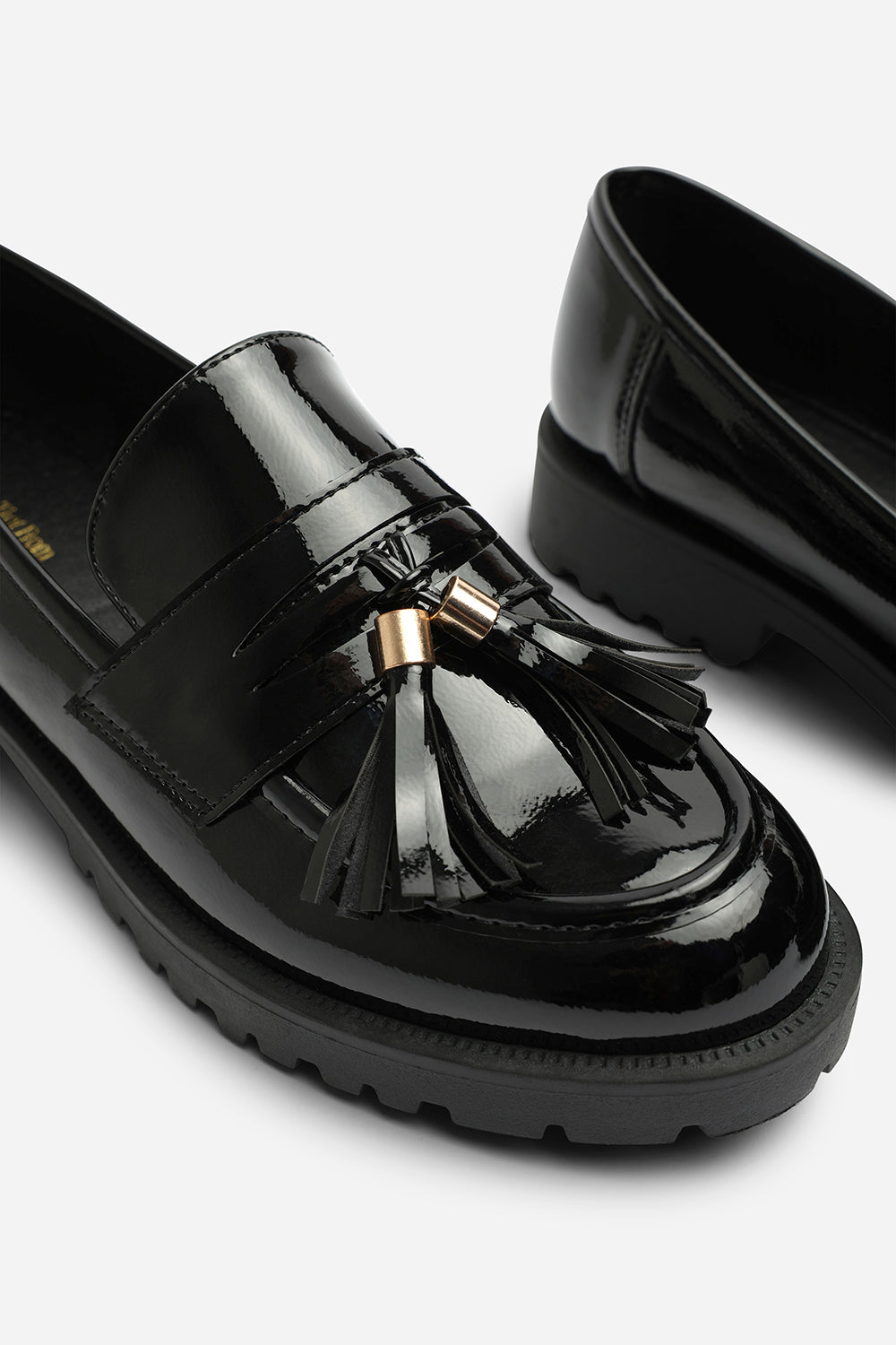 Oreliax Girl's School Shoe Chunky Tassel Trim Detail Patent Loafers