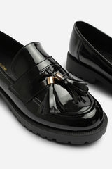 Oreliax Girl's School Shoe Chunky Tassel Trim Detail Patent Loafers