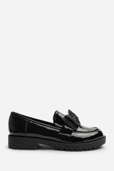 Oxira Girl's School Shoe Chunky Bow Detail Patent Loafers