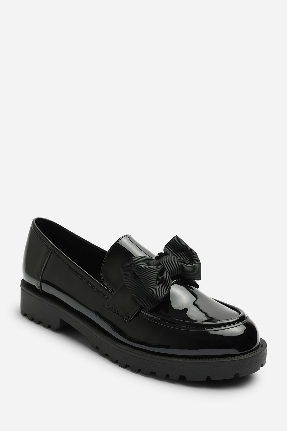 Oxira Girl's School Shoe Chunky Bow Detail Patent Loafers