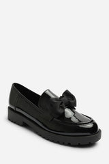 Oxira Girl's School Shoe Chunky Bow Detail Patent Loafers