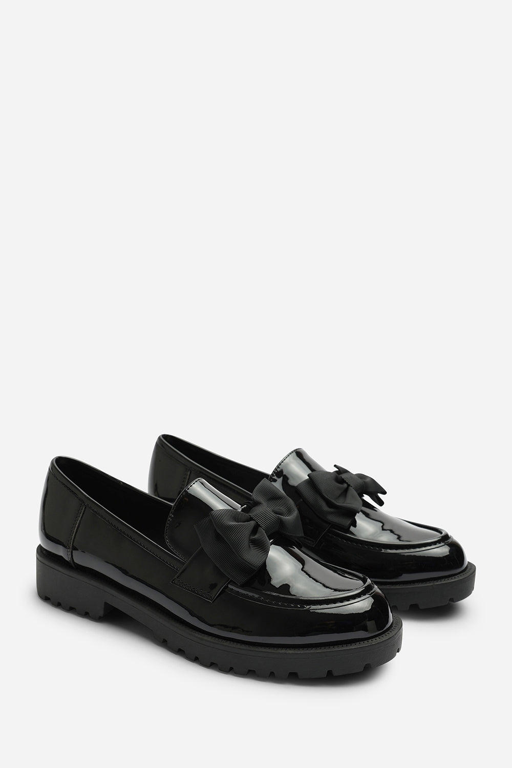 Oxira Girl's School Shoe Chunky Bow Detail Patent Loafers