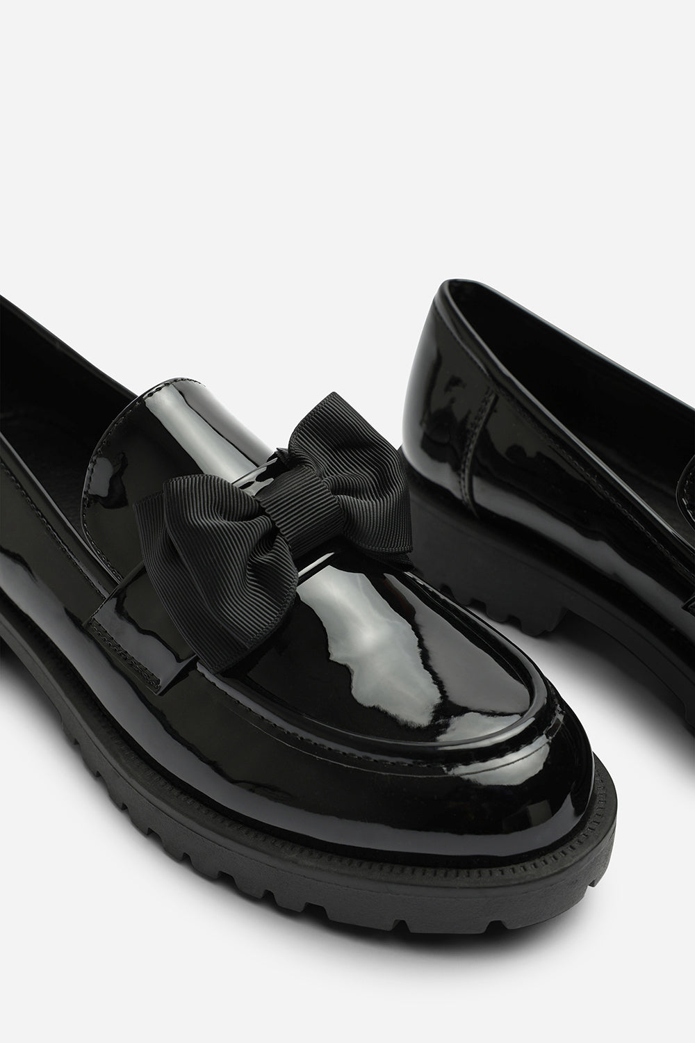 Oxira Girl's School Shoe Chunky Bow Detail Patent Loafers