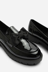 Oxira Girl's School Shoe Chunky Bow Detail Patent Loafers