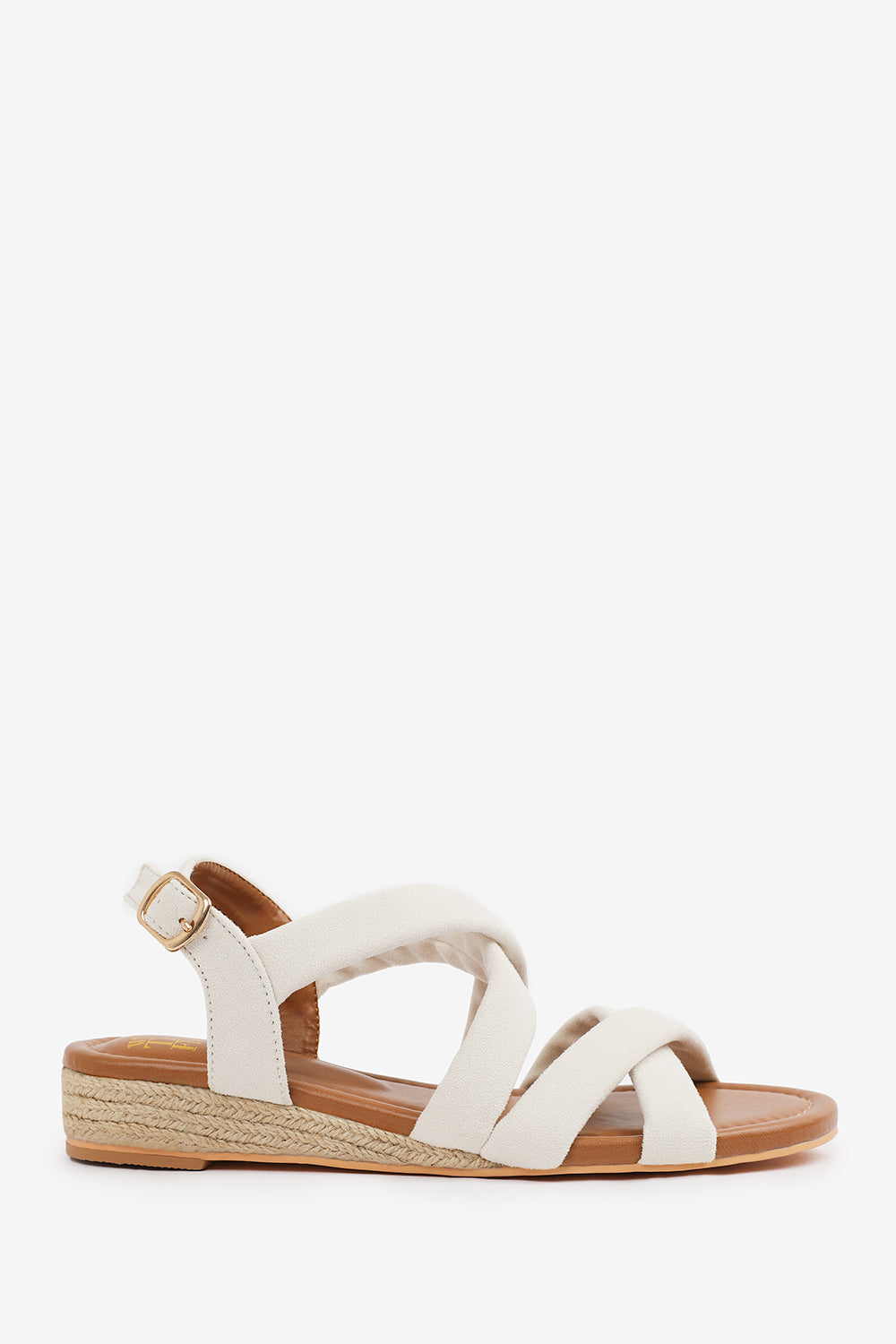 Ivelia Cross Over Strappy Espadrille Low Wedge Sandals in Cream Suede