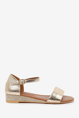 Rovena Gold Metallic Two Strap Espadrille Low Wedge Sandals