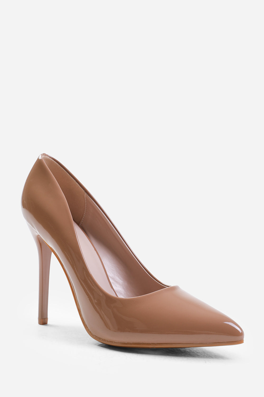 KYRA HIGH HEEL STILETTO PUMPS IN MOCHA PATENT FAUX LEATHER