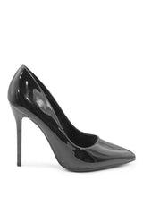 KYRA WIDE FIT HIGH HEEL STILETTO PUMPS IN BLACK PATENT FAUX LEATHER