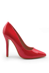 KYRA WIDE FIT HIGH HEEL STILETTO PUMPS IN ROUGE RED PATENT FAUX LEATHER