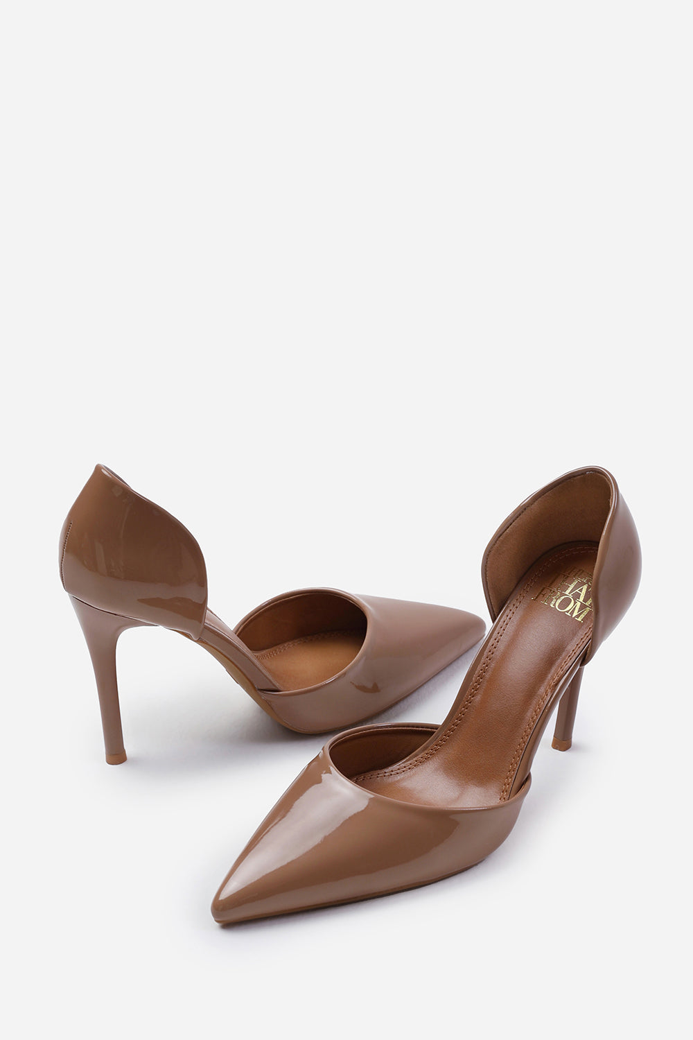 ATHENS POINTED TOE STILETTO HIGH HEELS IN MOCHA PATENT