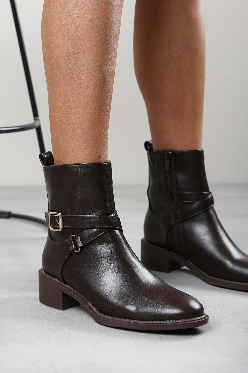 Elvara Dark Brown Suede Cowboy Boots Ankle Length Western Block Heel