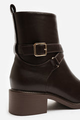Elvara Dark Brown Suede Cowboy Boots Ankle Length Western Block Heel