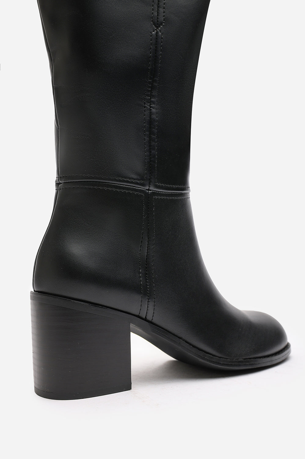 Colette Wide Fit Black Faux Leather Knee High Block Heel Boot