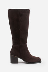 Nirexa Dark Brown Round Toe Block Heeled Knee High Boots