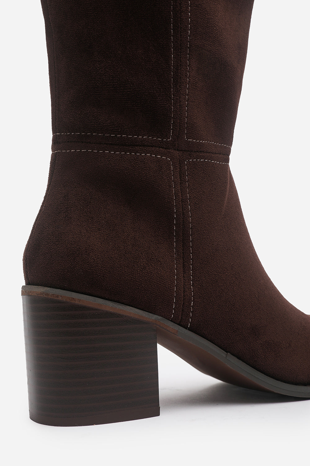 Nirexa Dark Brown Round Toe Block Heeled Knee High Boots