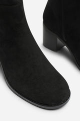 Kalenae Black Faux Suede Ruched Block Knee High Boot