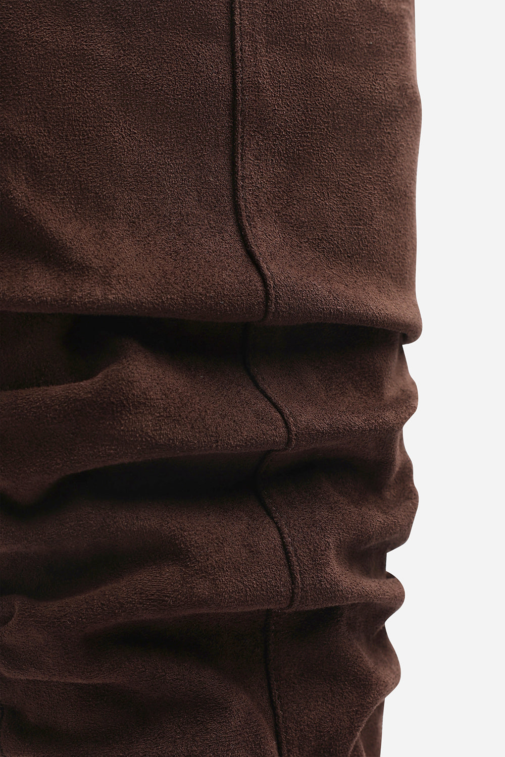 Kalenae Dark Brown Faux Suede Ruched Block Knee High Boot