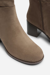 Kalenae Taupe Faux Suede Ruched Block Knee High Boot