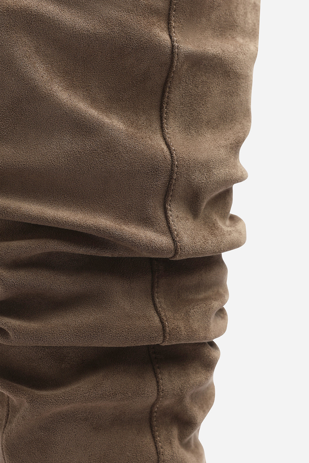 Kalenae Taupe Faux Suede Ruched Block Knee High Boot